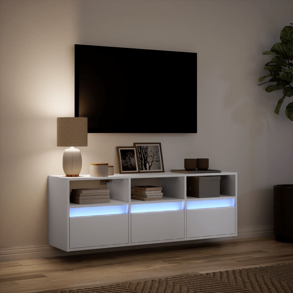 TV Wall Cabinet with LED Lights White 130x31x45 cm