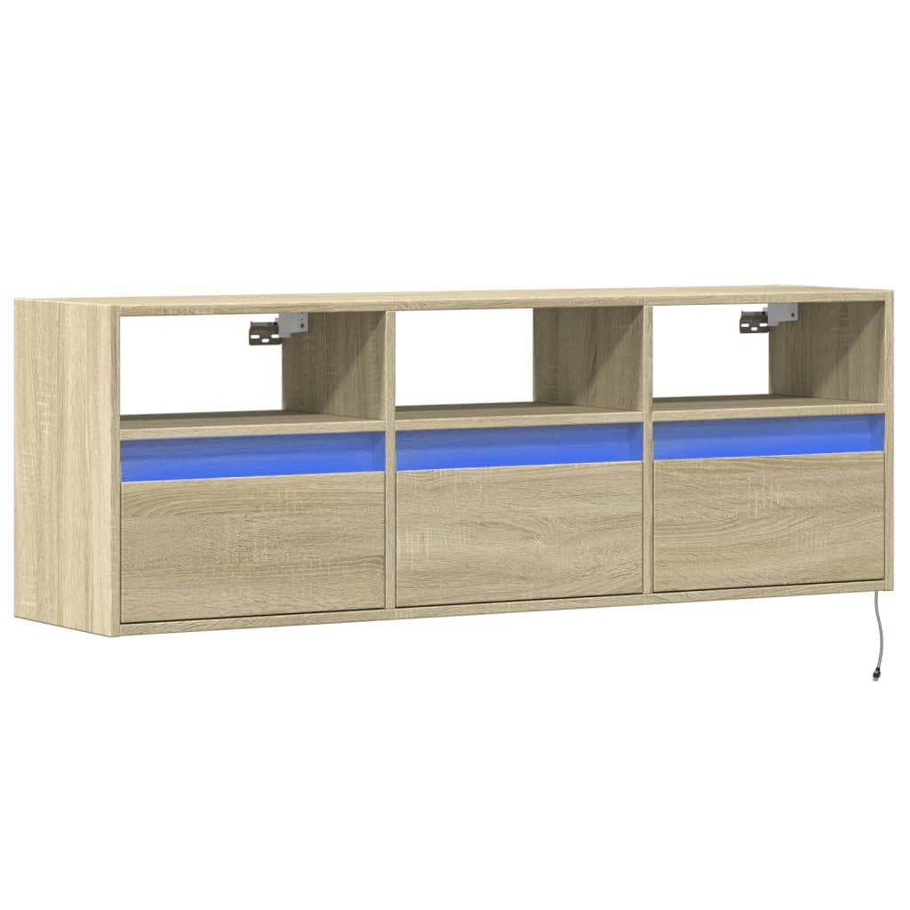 TV Wall Cabinet with LED Lights Sonoma Oak 130x31x45 cm