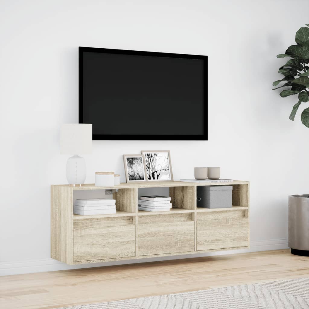 TV Wall Cabinet with LED Lights Sonoma Oak 130x31x45 cm