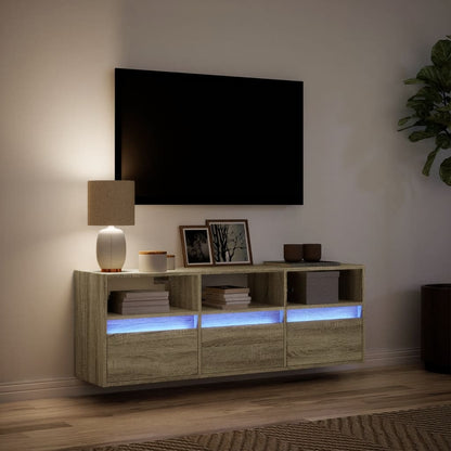 TV Wall Cabinet with LED Lights Sonoma Oak 130x31x45 cm