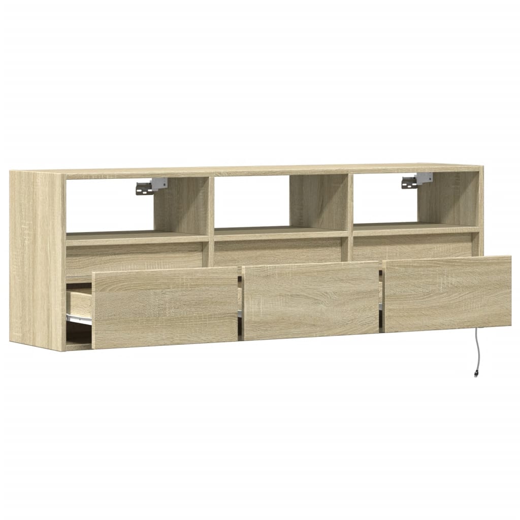 TV Wall Cabinet with LED Lights Sonoma Oak 130x31x45 cm