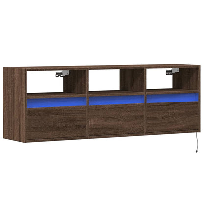 TV Wall Cabinet with LED Lights Brown Oak 130x31x45 cm