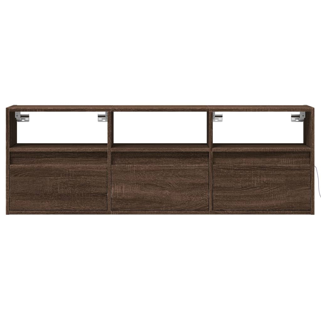 TV Wall Cabinet with LED Lights Brown Oak 130x31x45 cm