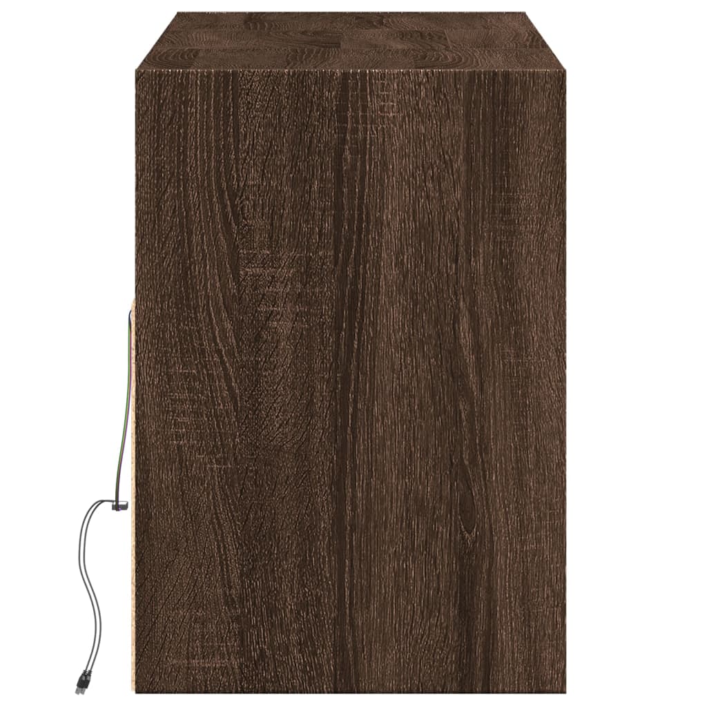 TV Wall Cabinet with LED Lights Brown Oak 130x31x45 cm