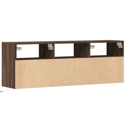 TV Wall Cabinet with LED Lights Brown Oak 130x31x45 cm