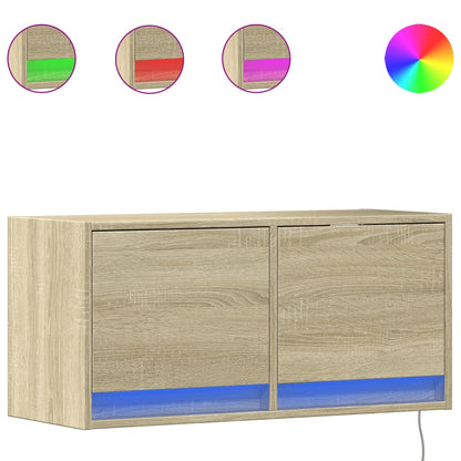 TV Wall Cabinet with LED Lights Sonoma Oak 80x31x35 cm