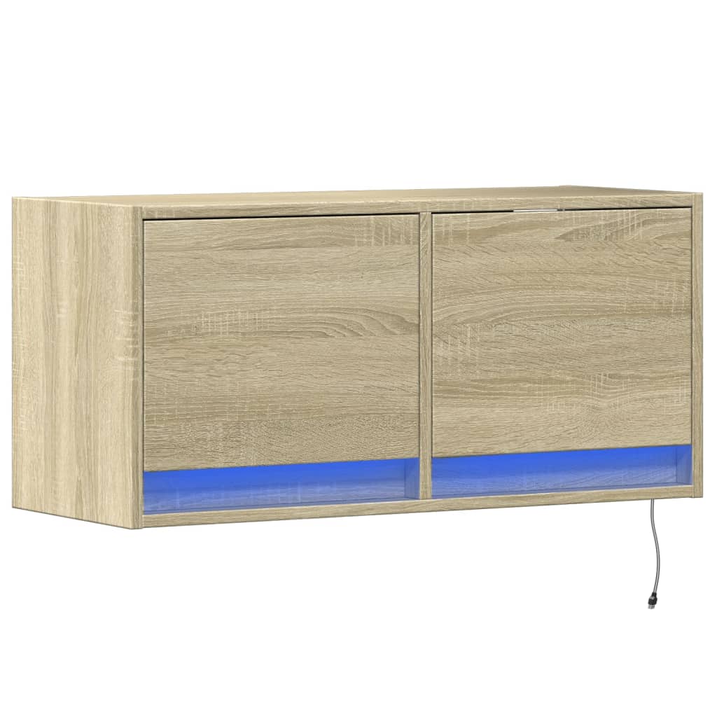 TV Wall Cabinet with LED Lights Sonoma Oak 80x31x35 cm