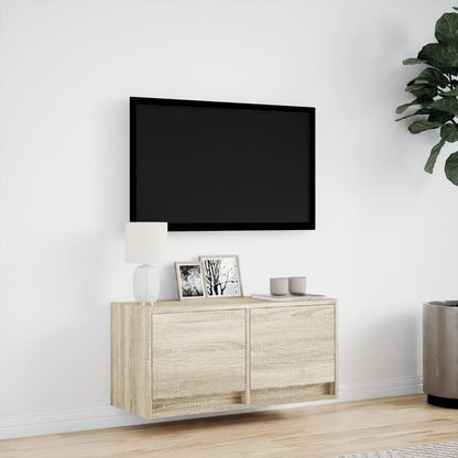 TV Wall Cabinet with LED Lights Sonoma Oak 80x31x35 cm