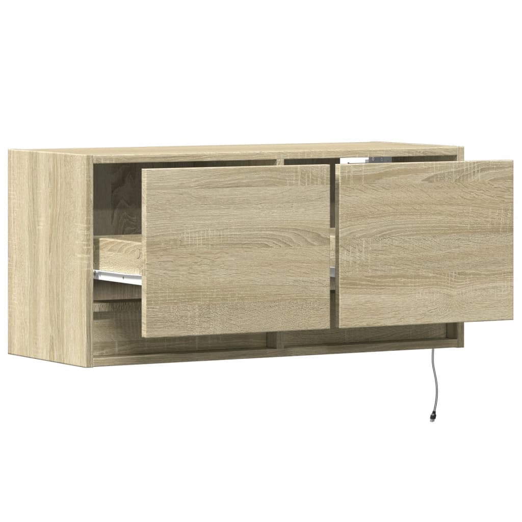 TV Wall Cabinet with LED Lights Sonoma Oak 80x31x35 cm