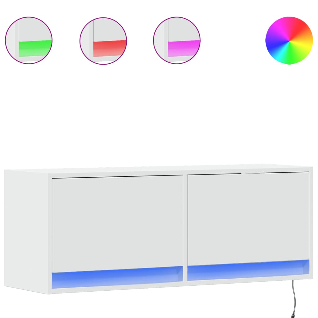 TV Wall Cabinet with LED Lights White 100x31x35 cm