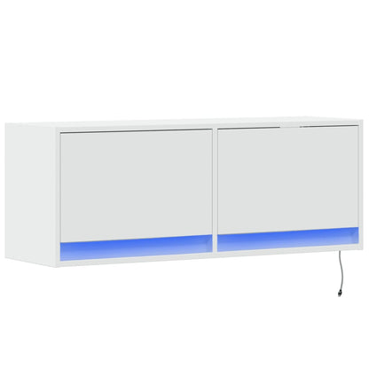 TV Wall Cabinet with LED Lights White 100x31x35 cm