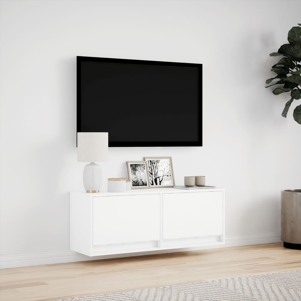 TV Wall Cabinet with LED Lights White 100x31x35 cm