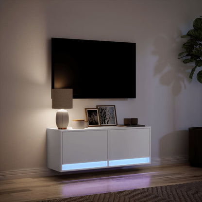 TV Wall Cabinet with LED Lights White 100x31x35 cm