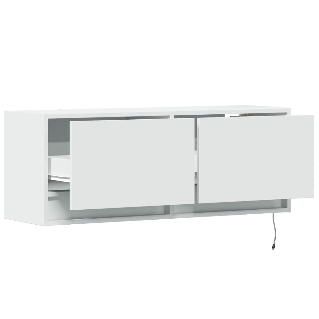 TV Wall Cabinet with LED Lights White 100x31x35 cm