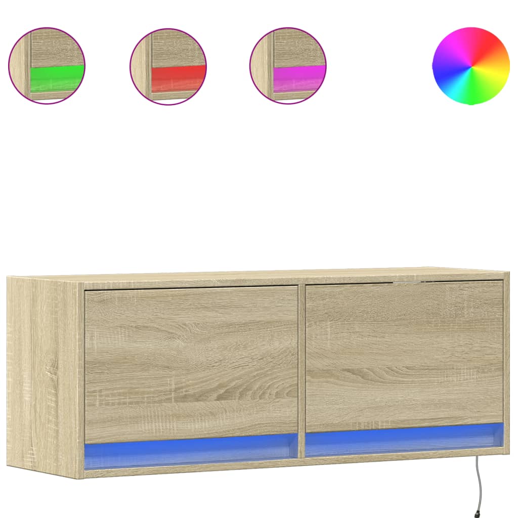 TV Wall Cabinet with LED Lights Sonoma Oak 100x31x35 cm