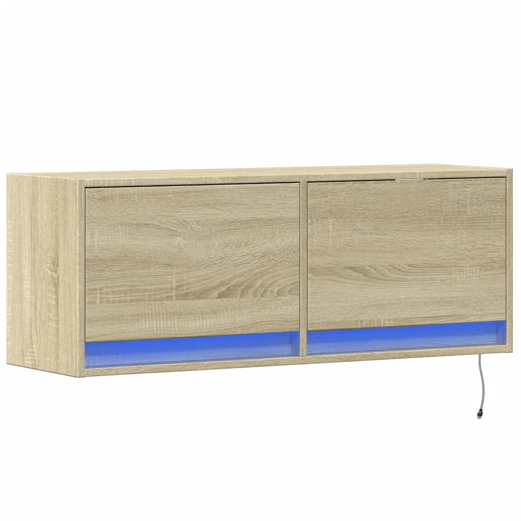 TV Wall Cabinet with LED Lights Sonoma Oak 100x31x35 cm