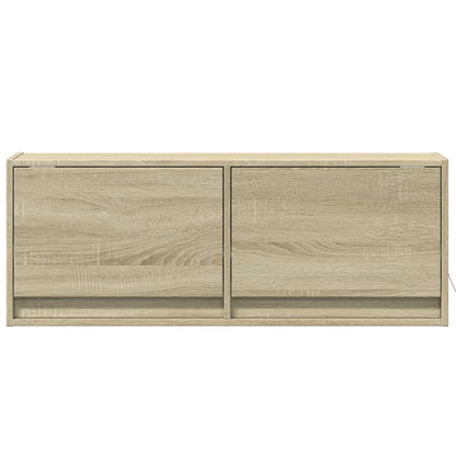 TV Wall Cabinet with LED Lights Sonoma Oak 100x31x35 cm