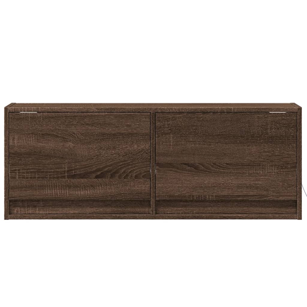 TV Wall Cabinet with LED Lights Brown Oak 100x31x35 cm