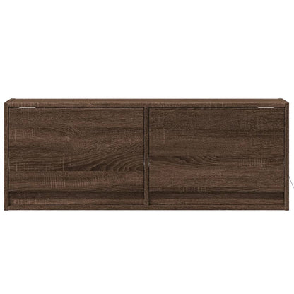 TV Wall Cabinet with LED Lights Brown Oak 100x31x35 cm