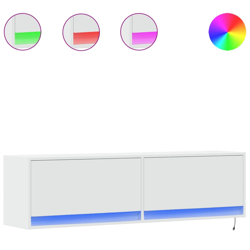 TV Wall Cabinet with LED Lights White 140x31x38 cm