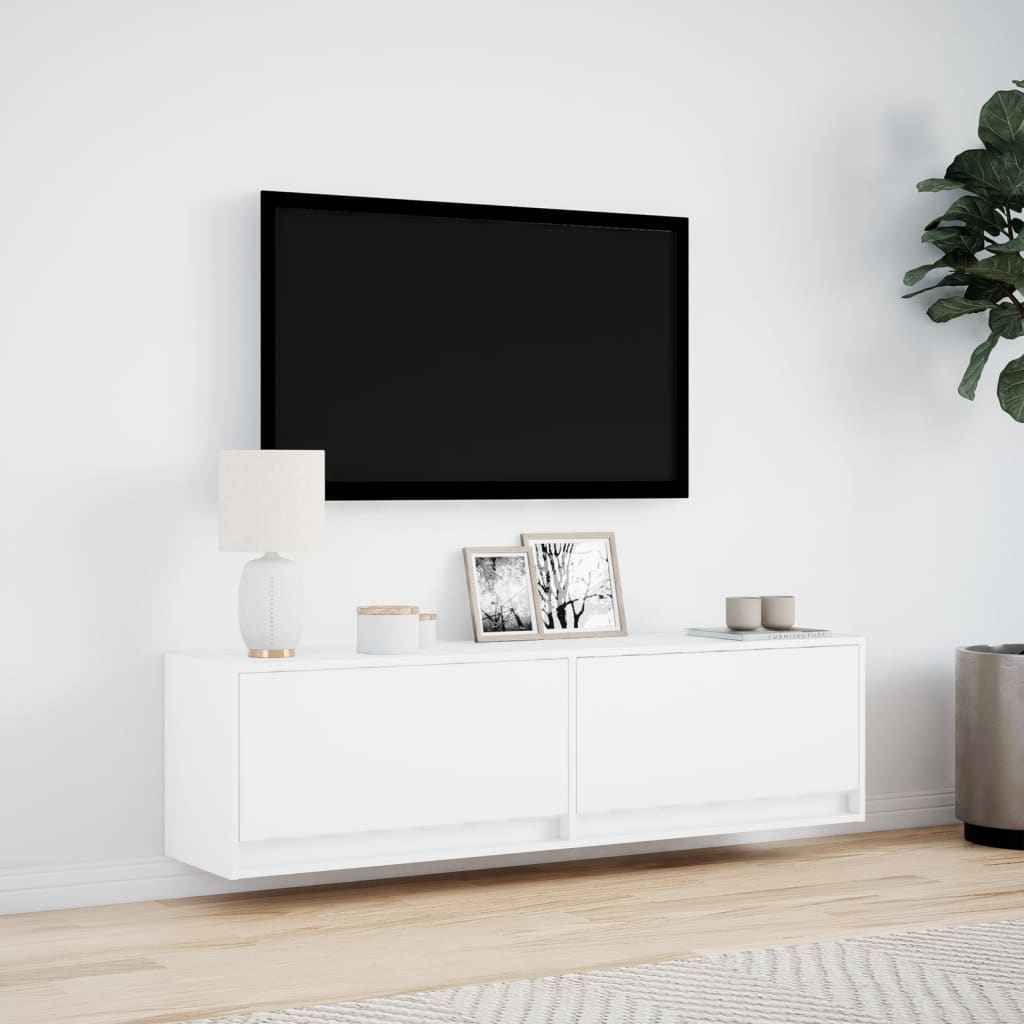 TV Wall Cabinet with LED Lights White 140x31x38 cm