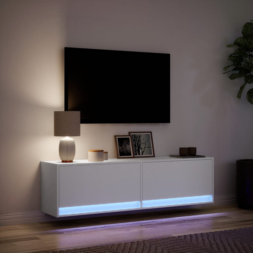 TV Wall Cabinet with LED Lights White 140x31x38 cm