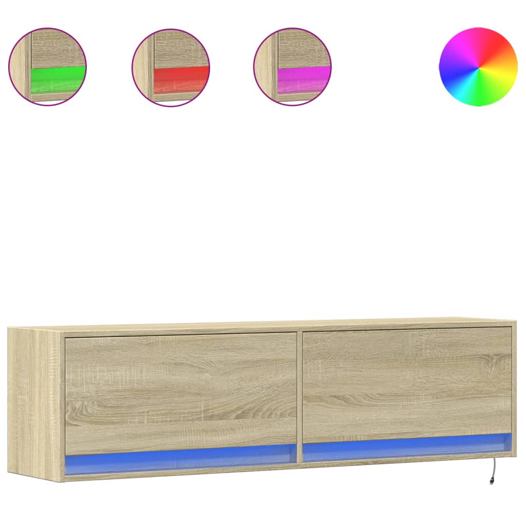 TV Wall Cabinet with LED Lights Sonoma Oak 140x31x38 cm