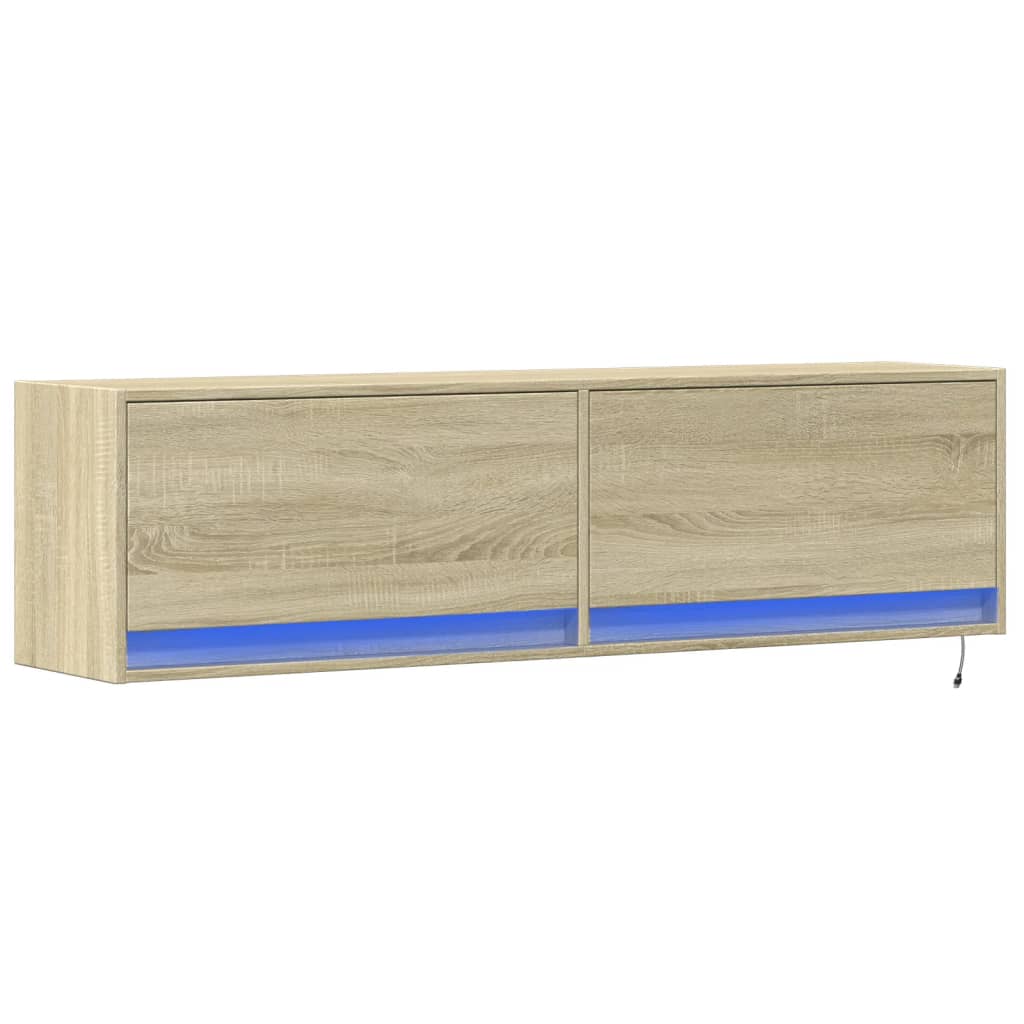 TV Wall Cabinet with LED Lights Sonoma Oak 140x31x38 cm