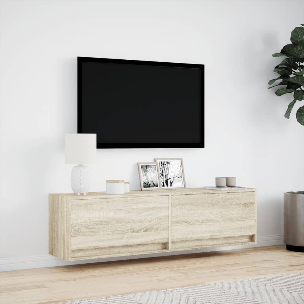 TV Wall Cabinet with LED Lights Sonoma Oak 140x31x38 cm