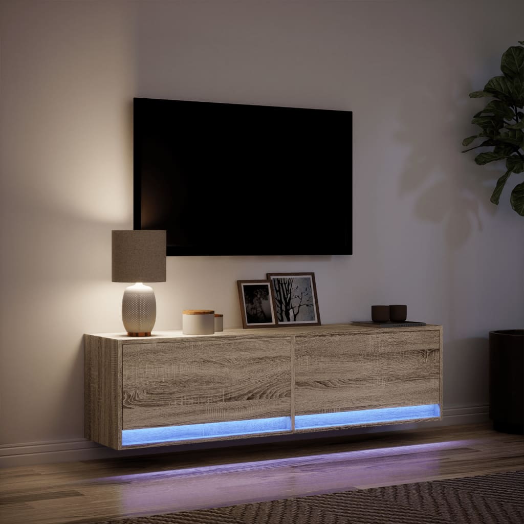 TV Wall Cabinet with LED Lights Sonoma Oak 140x31x38 cm