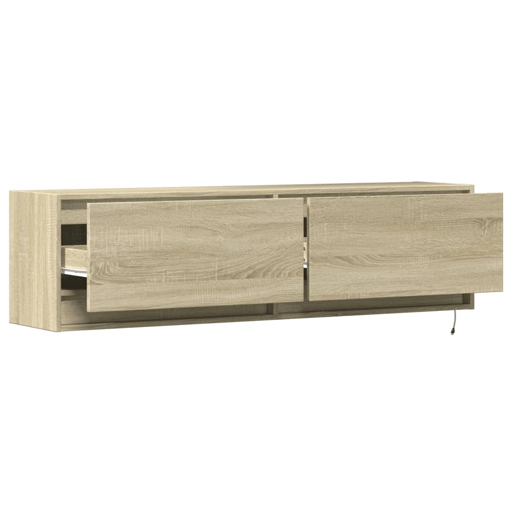 TV Wall Cabinet with LED Lights Sonoma Oak 140x31x38 cm