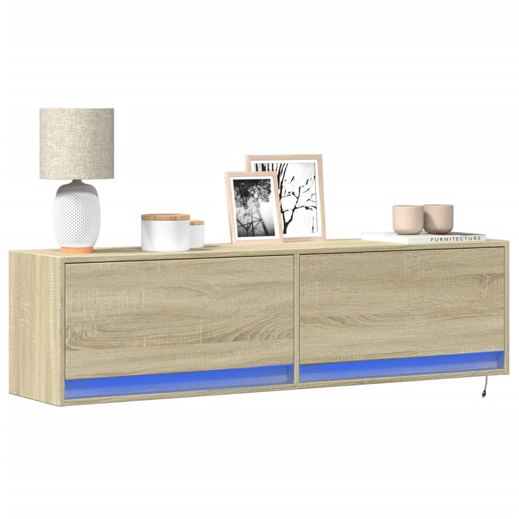 TV Wall Cabinet with LED Lights Sonoma Oak 140x31x38 cm