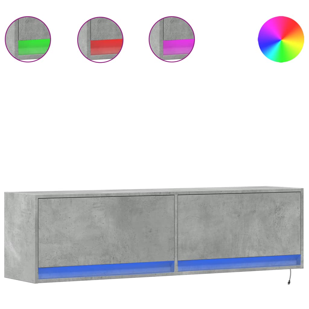 TV Wall Cabinet with LED Lights Concrete Grey 140x31x38 cm