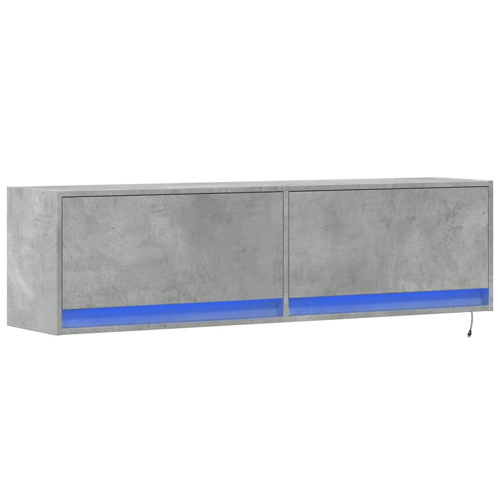 TV Wall Cabinet with LED Lights Concrete Grey 140x31x38 cm