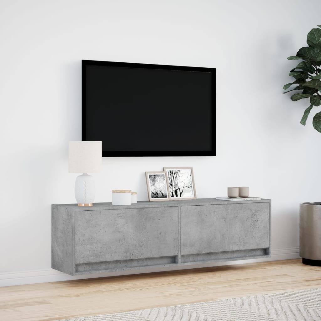 TV Wall Cabinet with LED Lights Concrete Grey 140x31x38 cm