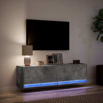 TV Wall Cabinet with LED Lights Concrete Grey 140x31x38 cm