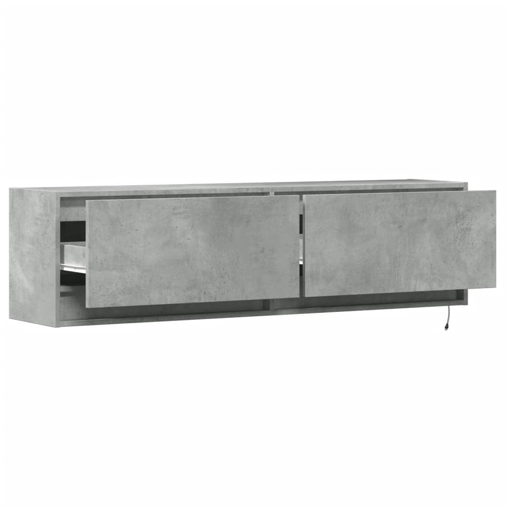 TV Wall Cabinet with LED Lights Concrete Grey 140x31x38 cm