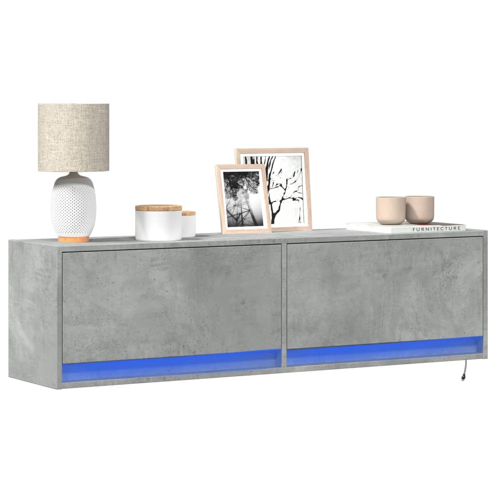 TV Wall Cabinet with LED Lights Concrete Grey 140x31x38 cm