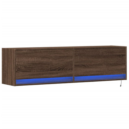 TV Wall Cabinet with LED Lights Brown Oak 140x31x38 cm