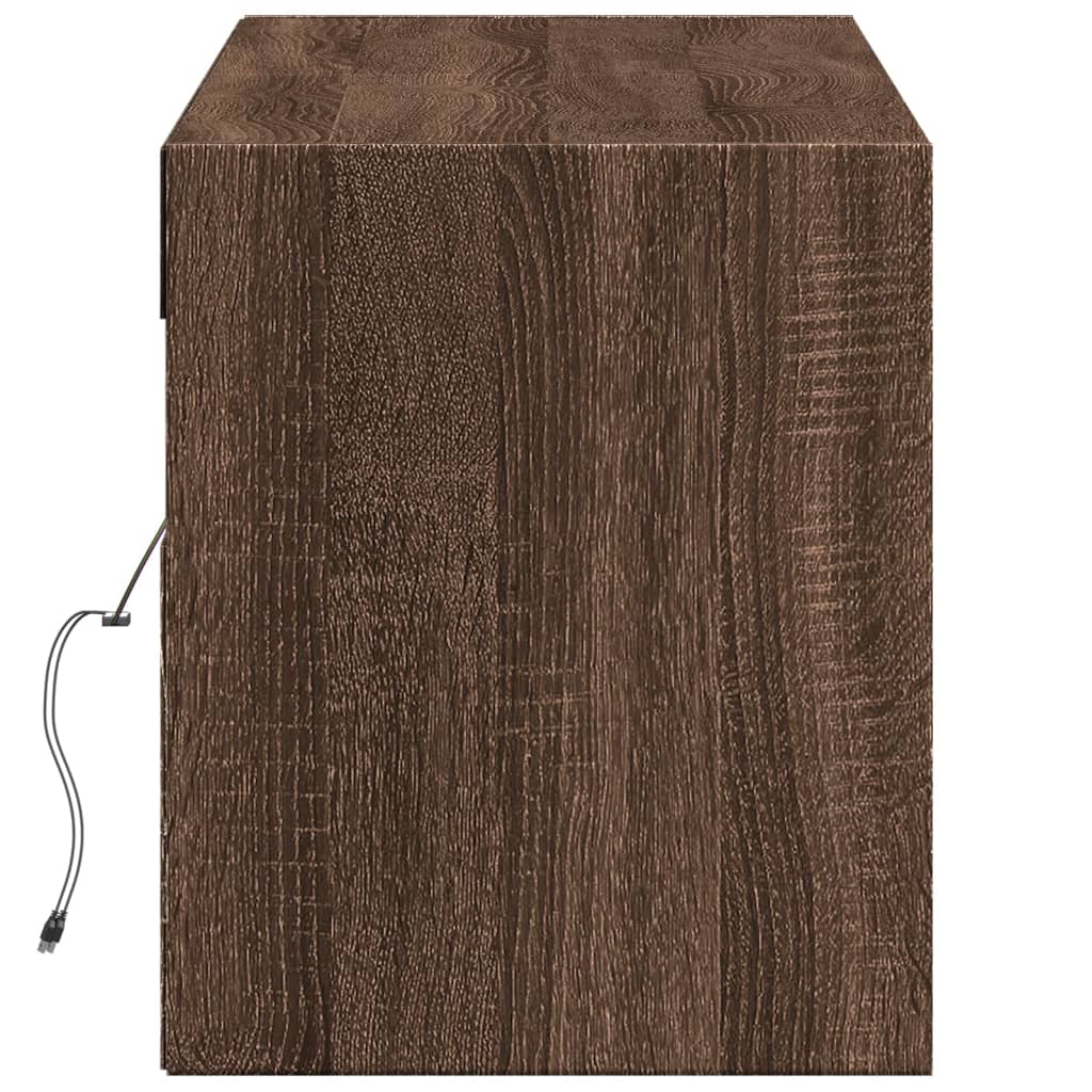 TV Wall Cabinet with LED Lights Brown Oak 140x31x38 cm