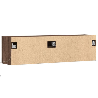 TV Wall Cabinet with LED Lights Brown Oak 140x31x38 cm