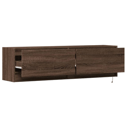 TV Wall Cabinet with LED Lights Brown Oak 140x31x38 cm