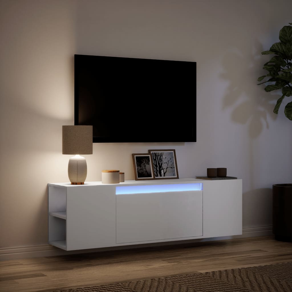 TV Wall Cabinet with LED Lights White 135x31x39.5 cm