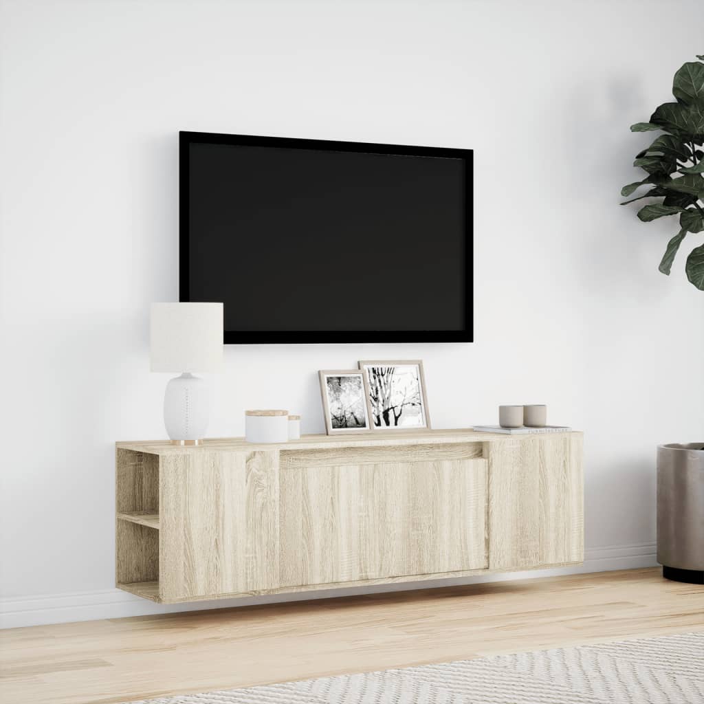 TV Wall Cabinet with LED Lights Sonoma Oak 135x31x39.5 cm