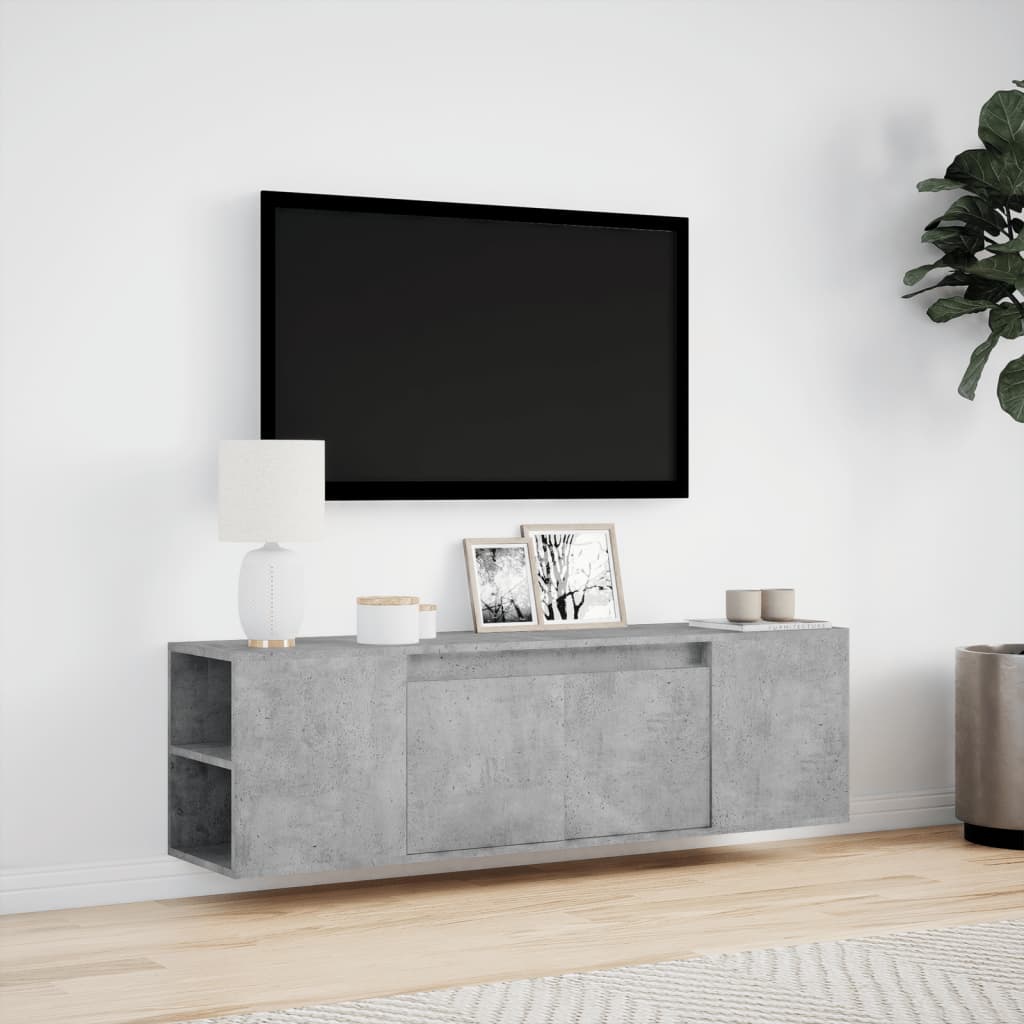 TV Wall Cabinet with LED Lights Concrete Grey 135x31x39.5 cm