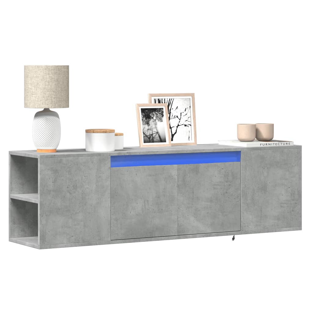 TV Wall Cabinet with LED Lights Concrete Grey 135x31x39.5 cm