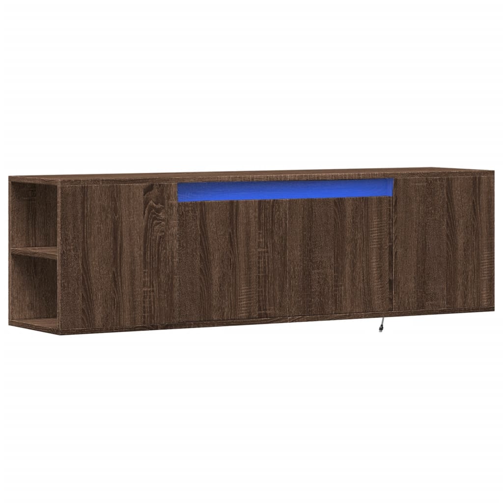 TV Wall Cabinet with LED Lights Brown Oak 135x31x39.5 cm