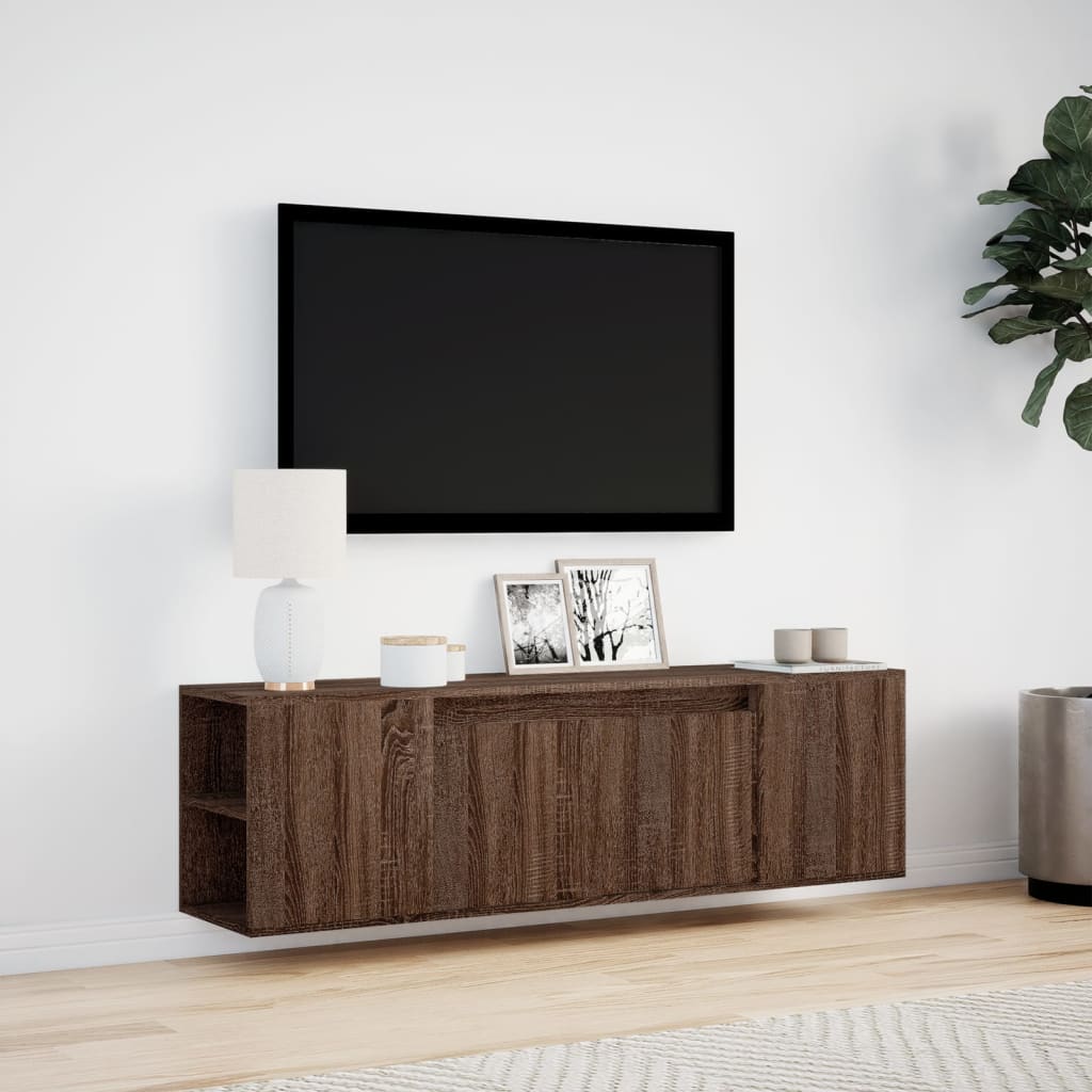 TV Wall Cabinet with LED Lights Brown Oak 135x31x39.5 cm