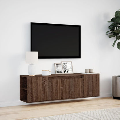 TV Wall Cabinet with LED Lights Brown Oak 135x31x39.5 cm