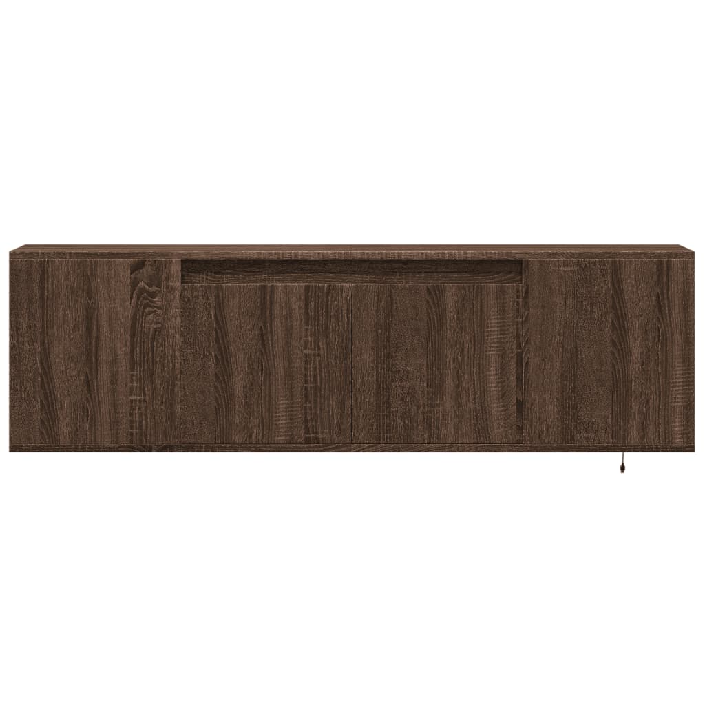 TV Wall Cabinet with LED Lights Brown Oak 135x31x39.5 cm